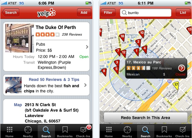 Yelp the best business traveler iPhone app